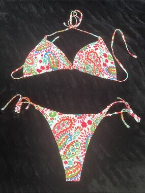 Source Unknown White Bikini with Red, Green, Blue & Orange Paisley Print